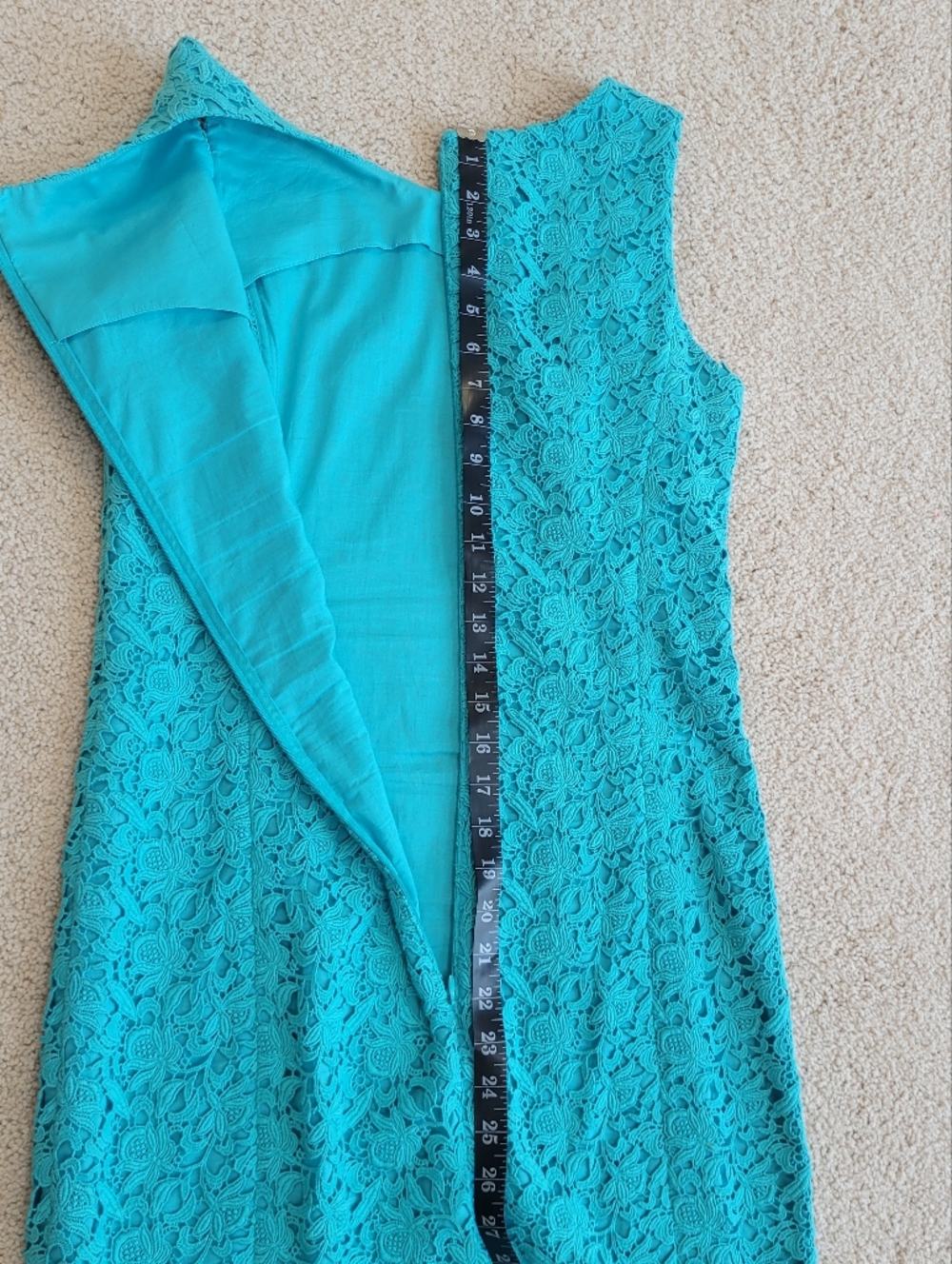 Talbots Turquoise Lace Sheath Dress Sleeveless Knee Length Lined Elegant Size 6 - Picture 9 of 13